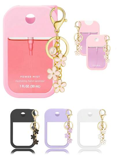 2pcs Touchland 1oz (30ml) Hand Sanitizer Spray Bottle Protective Case, 26 Flower & Letter Spray Bottle Marker, Silicone Anti-Drop Anti-Collision Protective Case With Keychain Design, Easy To Carry For Travel, Can Be Hung On Bags, Keys Or Children's Backpacks, Wear-Resistant, Waterproof, Reusable Protective Case For Touchland Hand Sanitizer Spray, Travel, Outdoor, Gifts, Halloween Gifts, Christmas Gifts