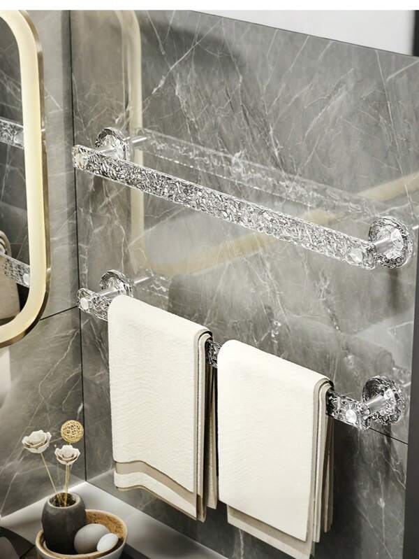 1个透明塑料毛巾杆，无需钻孔即可悬挂毛巾，毛巾架，壁挂式毛巾架，浴室拖鞋架，浴室马桶淋浴鞋收纳架，浴室装饰，浴室用品，浴室配件，圣诞节和万圣节必备