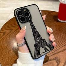 Funda de Teléfono de Ilustración de Torre de Arte de Lujo para Apple 8 X XS XR SE 11 12 13 14 15 16 Pro Plus 2020 2022, Funda Transparente Mate de TPU de Cobertura Completa, Funda Protectora Negra Suave - Colores mixtos - Ver 6