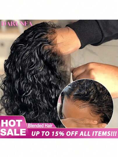26英寸200%密度卷发波浪蕾丝前假发，13x4巴西雷米真发，预先拔毛，带婴儿绒毛，耳到耳高清透明蕾丝，打造自然外观，黑色，女士卷发波浪蕾丝前假发，自然发际线