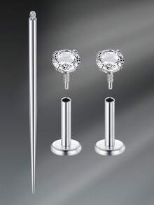 CIZME Khuyên môi/khuyên tai bằng thép titan 18G 6/8/10mm, ren trong, unisex; Khuyên môi/khuyên tai/khuyên mũi đáy phẳng bằng đá Cubic Zirconia khắc họa tiết G23 6/8/10mm ít gây dị ứng, bằng thép titan, phụ kiện đeo hàng ngày, phù hợp cho nữ. - Bạc - Xem 18