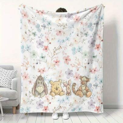 1 Piece Cartoon Character Pattern Blanket With Flower Background - Warm, Comfortable, Soft, Suitable For All Seasons - Ideal Gift For Family, Friends, Colleagues, Classmates, Brothers And Sisters, Besties - Suitable For Bedroom, Living Room, Office, Travel, Nap Blanket, Air Conditioning Blanket, Cozy Soft Flannel Blanket & Suitable For Birthday Anniversaries, Valentine's Day, Thanksgiving, Christmas, Halloween, Wedding, New Year Gifts Provide Personalized Ideal Gifts For Her, Him, Family Members, Boyfriends, Girlfriends, Fathers, Family Members, Mothers, Lovers, Daughters, Sons, Grandfathers, Grandmothers, Friends, Classmates And Pets. Sofa, Bed, Car, Bedroom, Living Room, Office, Outdoor Camping, Beach, Wall Decoration, Bedroom Decor,  Halloween Blanket, Fall Decor, Fall Decorations For Home, Christmas Party Theme Blanket, Christmas Decor, Office Decoration