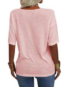 Women's 3/4 Sleeve Shirts V Neck Loose Fitting Tops Casual Solid Color Tshirts  Basic Tunic Summer Ladies Tops - Hồng - Xem 3