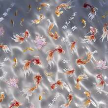 Goldfish Nail Art Stickers Sparkly Koi Fish Nail Stickers 5D Embossed Koi Lotus Leaf Chinese Style Manicure Decals Accessories Shell Light Goldfish Adhesive Slider For Women DIY Nail Art Decorations-735015 - 金魚 - 查看 2