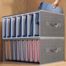 节省空间的可折叠衣物收纳盒，耐用的织物收纳盒，带有 9 格分隔透明网状窗口，无味，适用于裤子、牛仔裤和毛衣，非常适合家庭整理，储物篮 - 淺灰色 - 查看 1