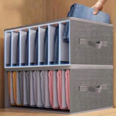 Space Saving Foldable Clothing Storage Box, Durable Fabric Storage Box With 9-Grid Divided Transparent Mesh Windows, Odorless, Suitable For Pants, Jeans, And Sweaters, Ideal For Home Organizing, Storage Basket
