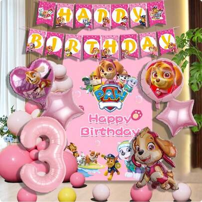  7 PCS Paw Patrol Theme Birthday Party Decorations Kit With Number Balloon - Officially Licensed Chase & Skye Theme Decor For Girl