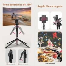 Tripie Para Cámara Y Celular 185cm Con Control Bluetooth,Trípode Palo Selfies Stick Extensible De Aleación De Aluminio 4 Patas Con Tornillo De 1/4 Y 2 Luz Led Para Fotografías Y Video - Negro1 - Ver 8