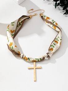 1pc Fashion Heart, Cross, Flower, Ocean & Floral Pattern Scarf Necklace - Scarf Necklace - View 16