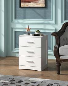 Night Stand, Wood Nightstand With 3 Storage Drawers, Bed Side Table For Bedroom, Living Room, Dorm, Modern Minimalist Bedside Table - 白色 - 查看 2