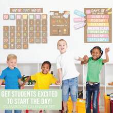 Classroom Calendar Set Bulletin Board Decor – School Calendar For Classroom Elementary & Preschool, Bulletin Board Decorations With Weather Chart & Seasons, Teacher Must Haves - Beige - View 8