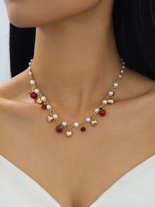 1 pieza Collar con colgante de manzana con forma de corazón, collar de cereza de esmalte hecho a mano, joyería versátil y elegante para mujeres - Cadena gruesa modelo cereza-rojo - Ver 14