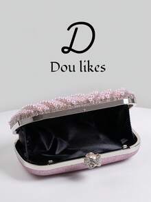 优雅的泪珠形粉红珍珠晚宴手拿包，适合旗袍的高端订婚手提包，配有金属链带，优雅的女士派对包适合舞会、婚礼、毕业舞会、正式晚宴/宴会，完美搭配女士毕业舞会礼服、毕业舞会配饰、亮片礼服、闪亮礼服、女士优雅礼服。 - 粉色 - 查看 10