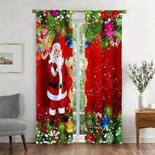 2 pezzi Tende con motivo di Babbo Natale, decorazioni natalizie, decorazioni per la stanza, decorazioni per finestre, tende in poliestere - Eleganti decorazioni per la casa per il soggiorno e l'ufficio - Facili da appendere e mantenere, decorazioni natalizie per la casa - Multicolore - Visualizzare 5