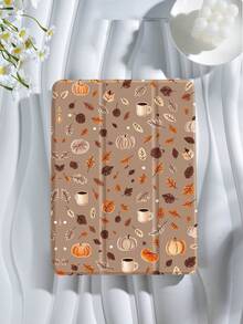 Coffee Colored Pumpkin Leaf Pattern Tablet Protective Case, Compatible With IPad 9.7/10.2/10.5/10.9/12.9/Pro 11, 10th Generation, Compatible With Samsung Galaxy Tab S6 Lite 10.4-Inch, Compatible With Kindle Paperwhite 12th Gen 2024, Kindle (11th Generation) 2022 Version, Kobo Clara Bw, Soft Fall Protection, Intelligent Standing/Automatic Wake-Up/Sleep,