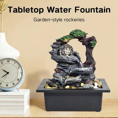 1PC USB-Powered Desktop Fountain: Mini Rockery & Tree Design With LED Light And Glass Ball, Ideal For Home Offices, Living Rooms, Desks, A Perfect Gift For Housewarmings, Birthdays, Adding Zen & Serenity