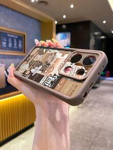 1pc Minimalist Jesus God Bless Cross Bible Pattern Brown Matte Anti-Drop Camera Protective Standard Phone Case Compatible With IPhone 16/16e, Redmi, Infinix, Vivo - Brown - View 4