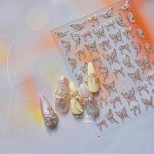 Goldfish Nail Art Stickers Sparkly Koi Fish Nail Stickers 5D Embossed Koi Lotus Leaf Chinese Style Manicure Decals Accessories Shell Light Goldfish Adhesive Slider For Women DIY Nail Art Decorations-735015 - 蝴蝶貼紙1 - 查看 8