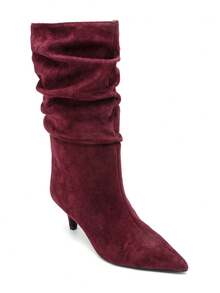 Women's Mid-Calf Stiletto Pointed Toe Boots – Fashion Pleated Style - Burgundy - View 3