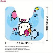 Sanrio 3-Piece Hello Kitty Bathroom Set, Includes Waterproof Shower Curtain, Toilet Lid Cover, Bath Mat, U-Shaped Mat, Comes With 12 Hooks, Available In Pink, Blue, And Full Family Characters, Suitable For Home And Bathroom Decor Christmas Decor