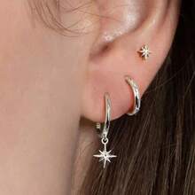 Kit 3 Pairs Fashion Star Drop Earrings Hoop Earrings Star Stud Earrings Set - Bạc - Xem 3