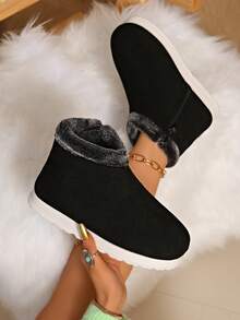 Damen Schwarze Mode Schneestiefel, flache warme Winterschuhe, kurze Winterstiefel