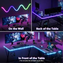Fashion L-Shaped Gaming Desk With Movable Monitor/Laptop Stand, Modern Game Table, Black Esports Desk, Home Office Desk, Metal Frame Computer Table With Carbon Fiber Desktop, Versatile L Shaped Corner Desk With Light Strip + Headphone Hook + Cup Holder, Area Of Desk Surface: 10.59 Ft² + 1.04 Ft² - & CF Desktop + Light Strip + Cup Holder + Headphone Hook - View 10