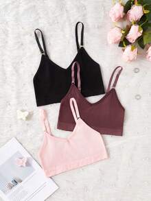 3件套性感V领无缝可调节肩带女士罗纹文胸 - 彩色 - 查看 6