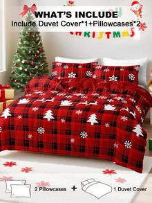 3 件套圣诞驯鹿圣诞树印花羽绒被套套装（1 个羽绒被套和 2 个枕套）柔软亲肤羽绒被套床上用品套装，适合家庭使用，四季床单套装圣诞礼物 - 彩色 - 查看 2