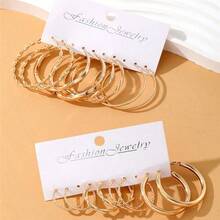 16Pcs Minimalist Metal Twist Earrings - Women's Hoop Daily/Party Jewelry, Beach Statement Accessory, Cute Gift For Her, Hypoallergenic Design - 金色 - 查看 4