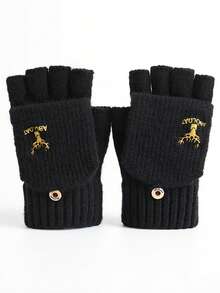 1 par de luvas com dedos à mostra para homens e mulheres, luvas de lã tricotadas com aba para outono e inverno