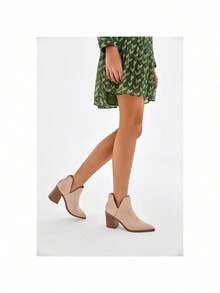 Womens Pointed Toe Ankle Boots Sock Booties Faux Suede Kitten Heel Stiletto Winter Shoes - khỏa thân - Xem 4