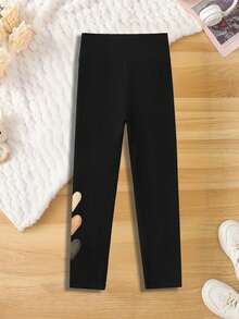 Girls' Leggings, Children Heart & Shark Print Tight Pants, Casual Stretchy Comfortable Leggings, Suitable For Daily Wear, Valentine's Day Gift - Black - View 5