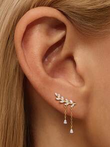 EleRunis 一对 925 纯银榄尖形橄榄叶蝴蝶耳轮穿孔精美珠宝适合日常佩戴婚礼派对订婚周年纪念情人节 - 金色 - 查看 2