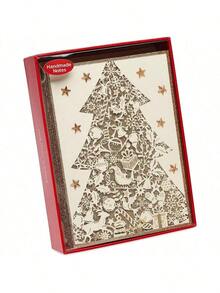 Boxed Christmas Cards With Envelopes Joyful Christmas And Wonderful New Year Gold Christmas Tree 8Count