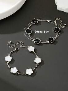 1 件/2 件简约时尚经典黑白四叶草链条手链套装，生日礼物