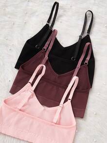 3件套性感V领无缝可调节肩带女士罗纹文胸 - 彩色 - 查看 2