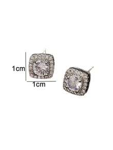 2pcs Cubic Zirconia Square Stud Earrings, Fashionable Luxury Personalized High-End Unisex Earrings For Daily Wear