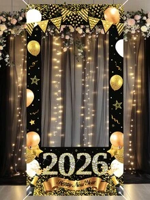 1件2026黑色金色新年快乐相框道具，120*60厘米乙烯基材质，带气球，香槟图案，新年快乐相框横幅，新年背景幕布，背景布，背景装饰，背景幕布，活动摄影配件，新年礼物，新年庆祝用品，新年装饰品 - 彩色 - 查看 6