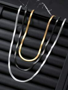 Set de 3 collares de moda para hombre, cadena plana de acero inoxidable, 3 opciones de color, diseño clásico, adecuado para uso diario - Multicolor - Ver 3