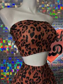 Conjunto de top tubo acortado y pantalones acampanados - Óxido marrón - Ver 3