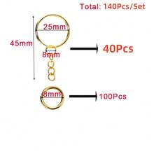 140个1英寸/25毫米链式钥匙圈、银钥匙链、带开口环的钥匙扣和珠宝制作连接器 - 金色 - 查看 11