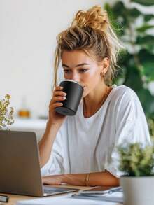 Travel Milk Coffee Mug Spill Proof -8 OZ Insulated Milk Coffee Mug With Lid, Breakfast Stainless Steel Milk Coffee Mug With Double Wall, Coffee Cup For Hot And Cold Drinks - Black - View 7