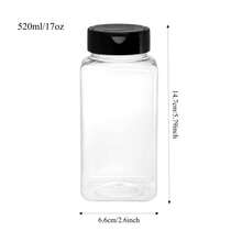 5pcs 520ml/17Oz Clear Plastic Spice Jars Spice Containers Spice Bottles Seasoning Organizer With Black Lids, Square Seasoning Containers With Reusable Salt And Pepper Shakers, Featuring Airtight Lids