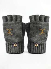 1 par de luvas com dedos à mostra para homens e mulheres, luvas de lã tricotadas com aba para outono e inverno