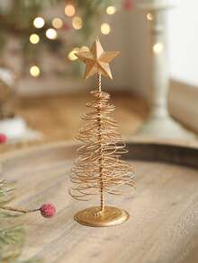 1 pieza Juego de árbol de Navidad metálico mini, esculturas de sobremesa con forma de estrella de 7 pulgadas, decoración festiva navideña para sala de estar, dormitorio, chimenea, para regalos de Navidad, Acción de Gracias, Año Nuevo - Multicolor - Ver 6