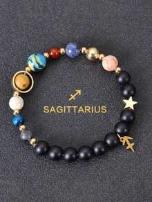 1pc 8 Planets 12 Constellations Bracelet Women & Men, Natural Stone System Bracelet, Libra Virgo Leo Gold Zodiac Pendant Chain, Valentine Jewelry Couple Fathers Day School Jewelry Men Y2k Accessories Goth Men's Chains Jeans Accessories Gothic Jewellery Back To School Street Halloween Accessories Punk - 黑色 - 查看 3