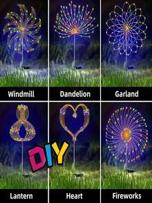 GICOOK 2/4 Pieces Of Solar Garden Lights, Solar Fireworks Lights, 60/120/240 LED Outdoor Waterproof Lawn Lights, Suitable For Garden, Wedding, Party, Courtyard, Holiday Decoration, Flashing Solar Lights In Multiple Colors