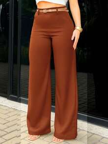 EMILI LLANAMODA Women's Tailored Pantaloons With Thin Belt - 鏽棕色 - 查看 1