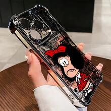 Funda de teléfono de dibujos animados Cute Mafalda M-Mafaldas para iPhone 16 15 14 13 12 11 Pro Max X XR XSMAX 8 7 Plus, cubierta trasera transparente suave y anti-caída - Mezcla de colores - Ver 2